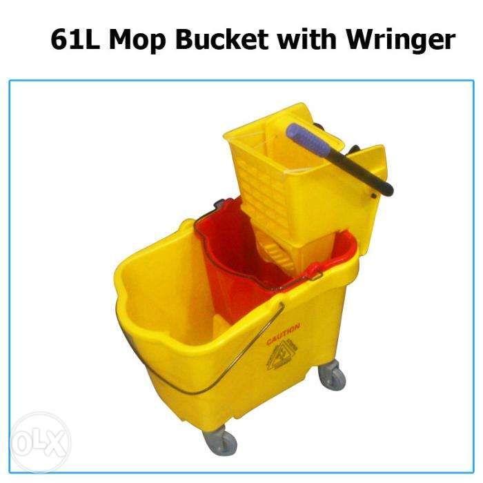 61L Deluxe Mop Bucket W Wringer Mop Squeezer Dual Double Bucket