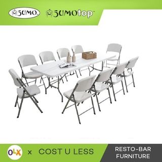 SUMO 8ft Fold in half table 96x30 with 10 pcs Folding Chair_Dining Table, Dining Chair, Banquet Table Chair Set, Home furniture