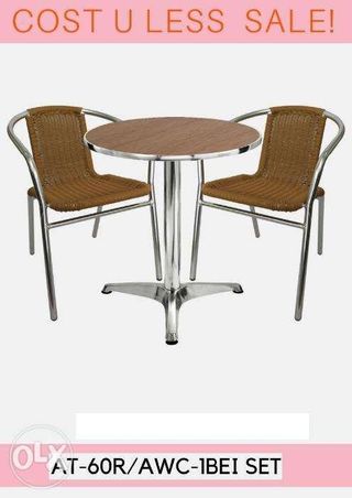 Stainless Steel Top Aluminum Round Pantry Table_Wicker Chair with Wire