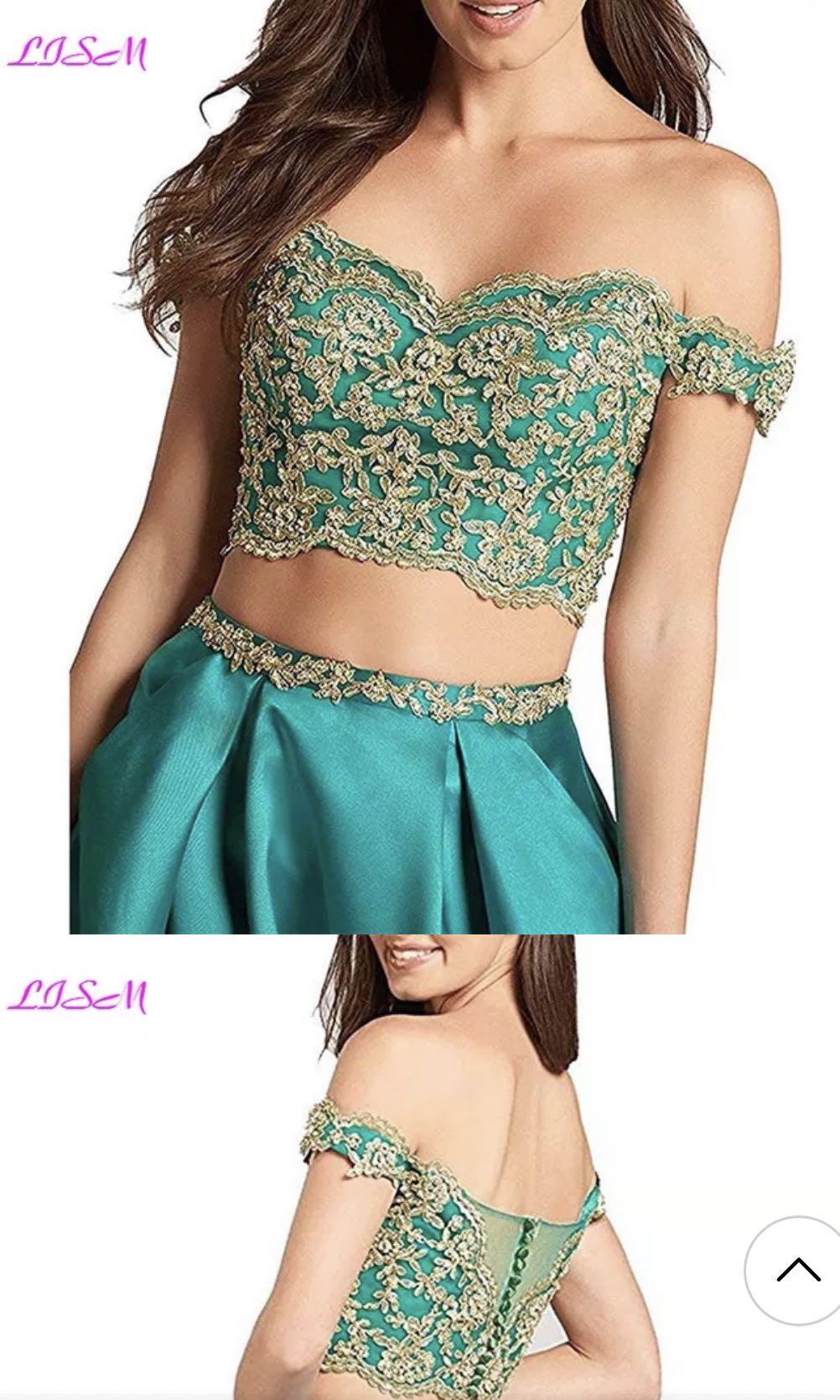 2 piece embroidered off shoulder Evening Dress Prom Cocktail