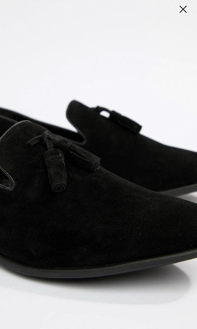 Tassel loafers in black faux suede cheap