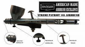 Badger Xtreme Patriot 105 Airbrush Kit (Category: Craft Supplies & Tools) located in Manila. Submitted by raineshop77 (Listing ID 238648413, Image 2). Description: New from Badger the Xtreme patriot 105 Airbrush, gravity feed, dual action, internal mix with nozzle size .3 and linear air-flow angle 5 degrees Special Features: On airbrush Precision Air Control (PAC) Dial - restricts and increases air flow High Roller Triger - approximately 1/4" tal