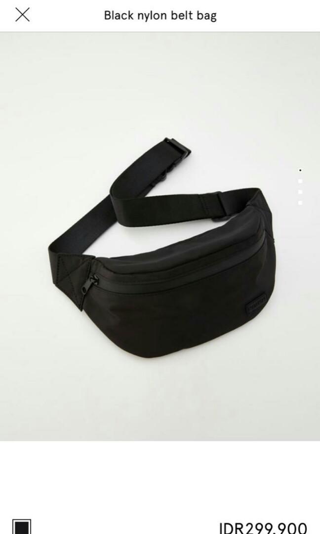 Black nylon belt bag pull&bear original, Fesyen Pria, Tas & Dompet