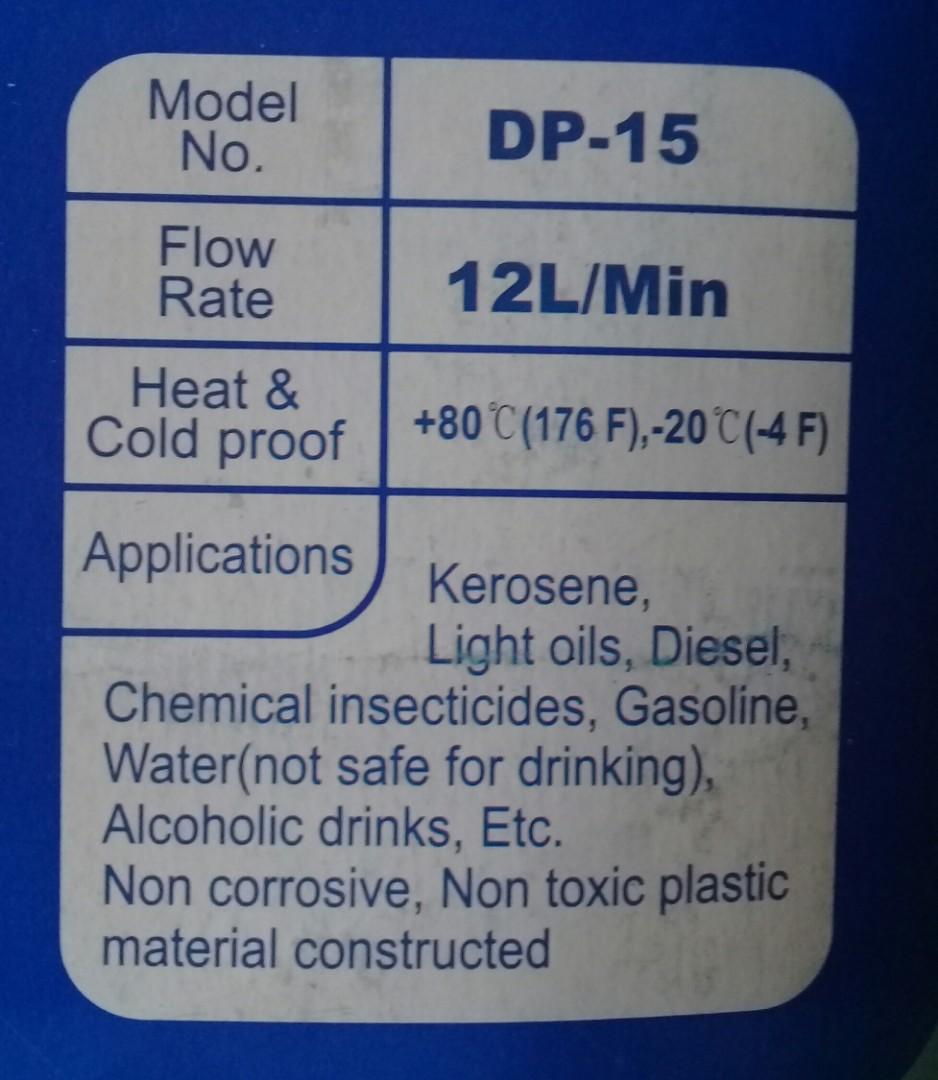 Dukshin Korea Mini Siphon Transfer Pump (Category: Construction Tools & Equipment) located in Manila. Submitted by raineshop77 (Listing ID 238693212, Image 3). Description: Siphon Pump for Pail and Container Made in Korea DP-15 Model 12 Liter/Minute For Kerosene Light oil Diesel Chemical Insecticides Gasoline Water (notvdrinking water) Alcoholic Drinks NOT TOXIC MATERIALS NON CORROSIVE SMS 09154249914.