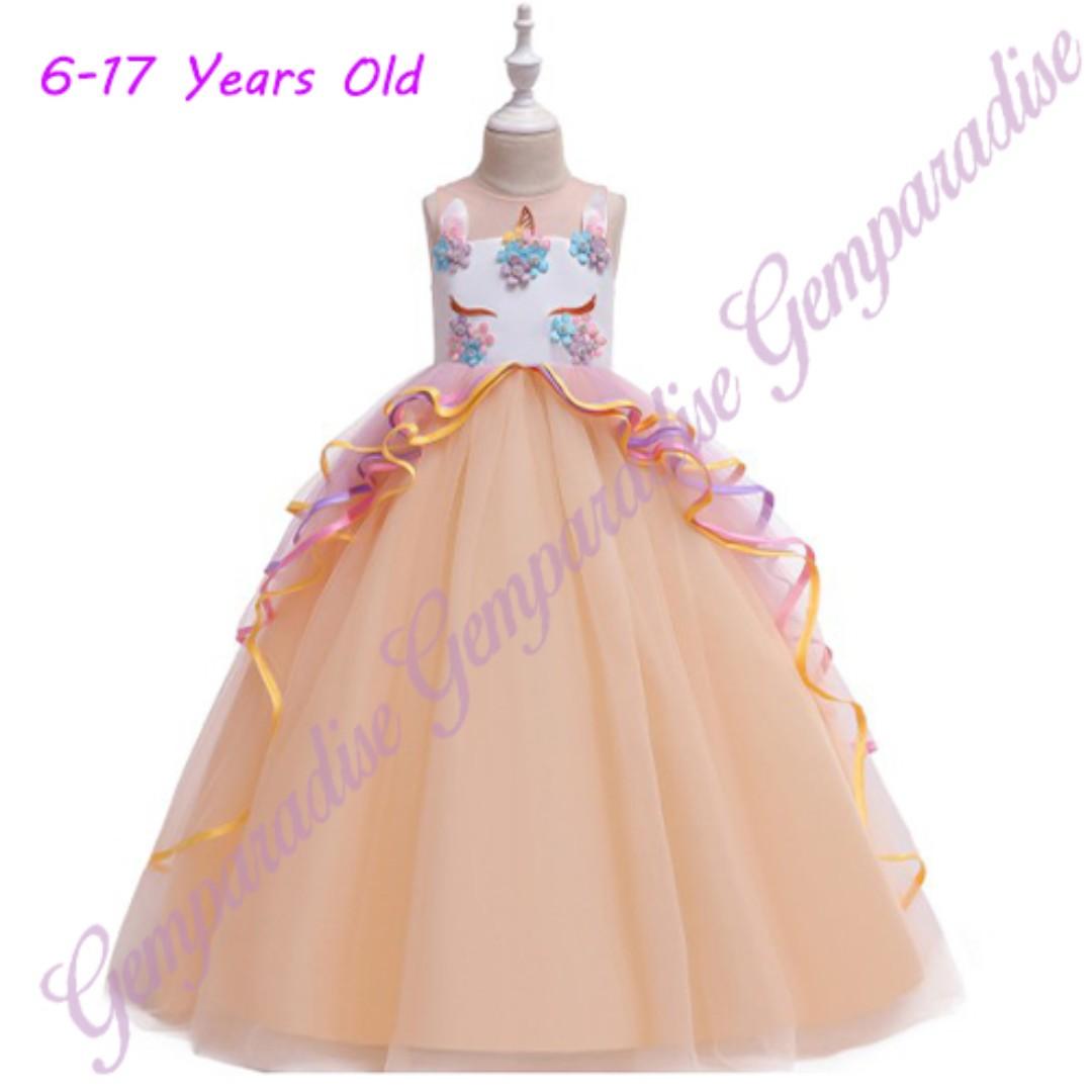 Special Promo Elegant Unicorn Princess Dress Long Gown Champagne