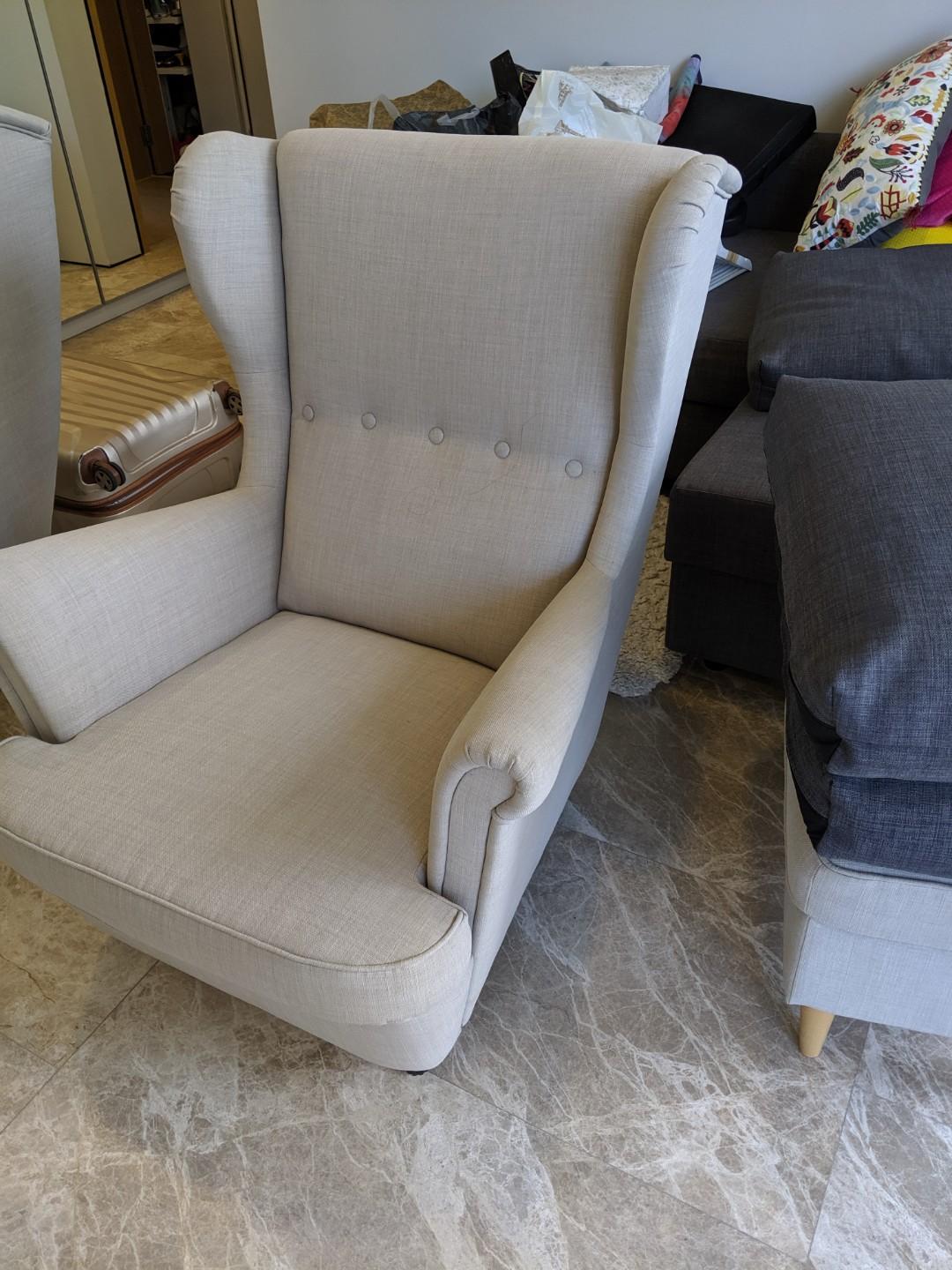 ikea strandmon wing chair beige 1 yr old  as good as new