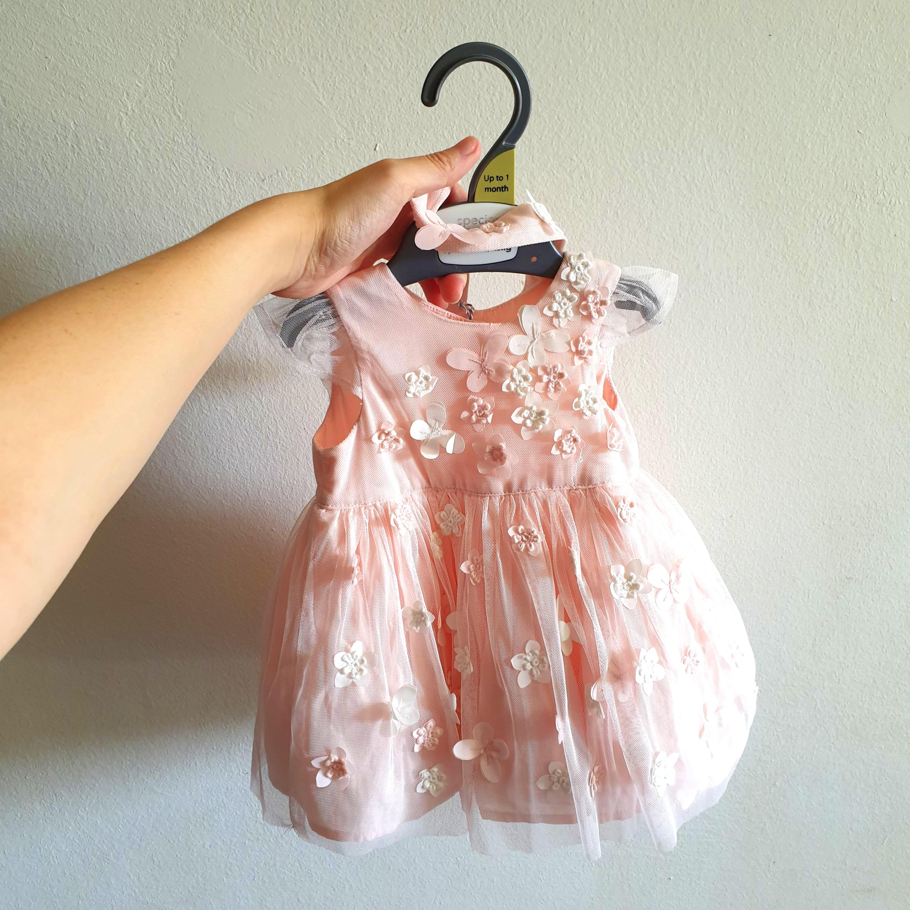 Mother Care Pink Baby Girl Tulle Dress With Matching Hairband