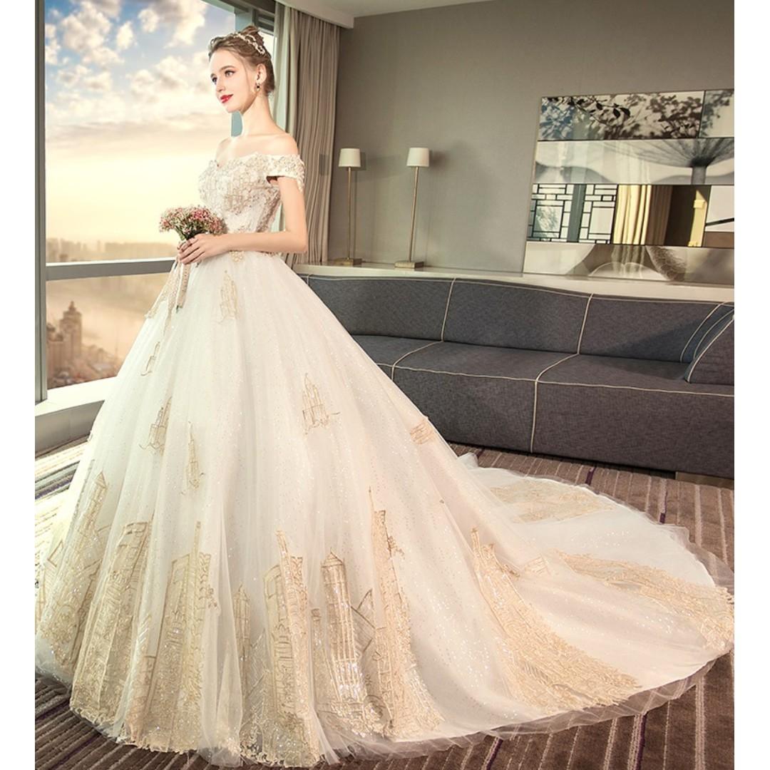 Gold and off white wedding dresses sales
