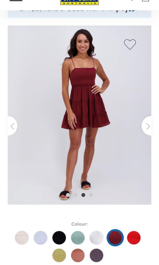 red dress city beach