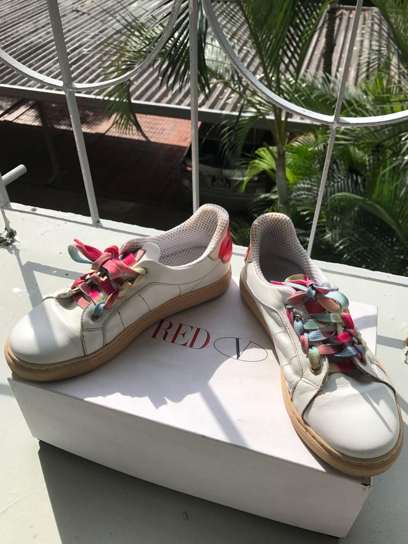 RED Women's White Rainbow Stripes Low-top Leather Women's Fashion, Footwear, Sneakers on Carousell
