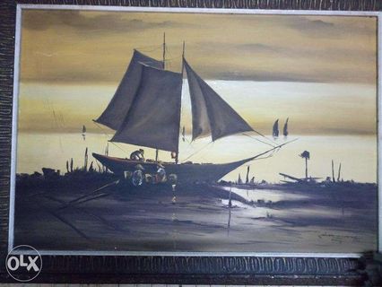 1971 Antique Fisherman harvest painting