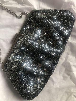 Gray Silver Shimmery Sling/Clutch