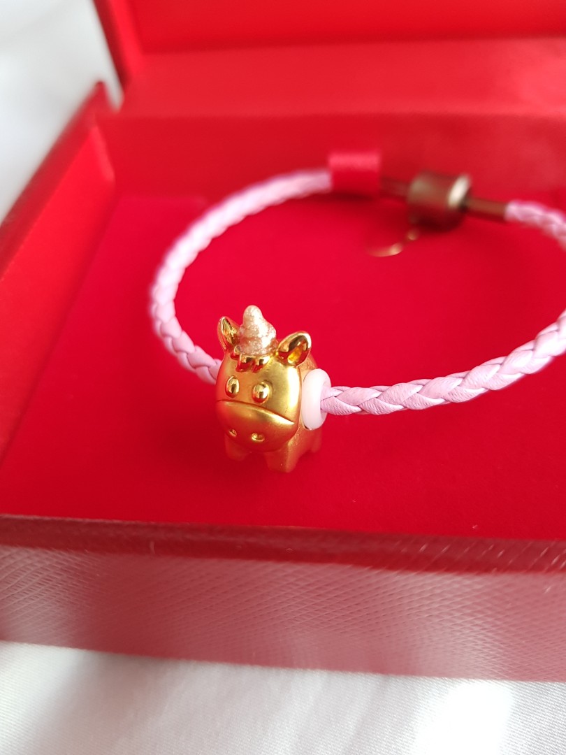 999 Real Gold Unicorn Charm Bracelet Luxury Accessories Others