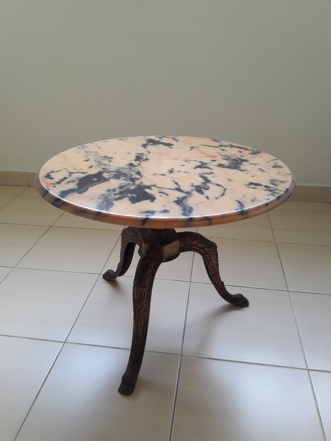 Antique Italian Marble Top Brass Side Coffee Table