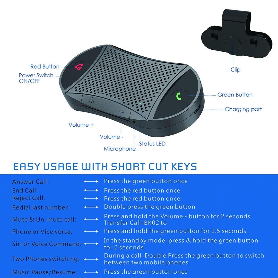 Besign BK02 Bluetooth 5.0 incar Speakerphone, Wireless Car Kit for HandsFree Talking & Music