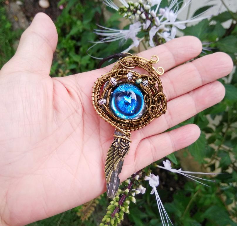 Blue Evil Eye Pendant Wire Wrap Upcycled Key Necklace Handmade