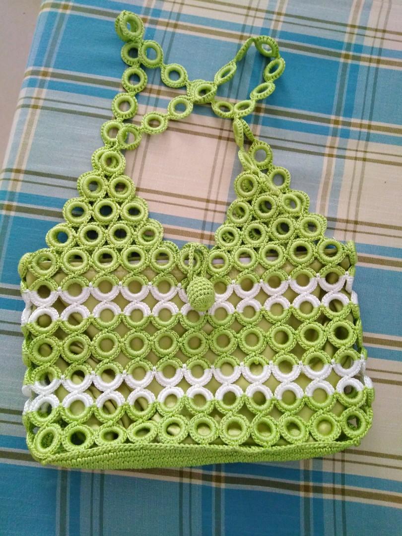 green crochet bag