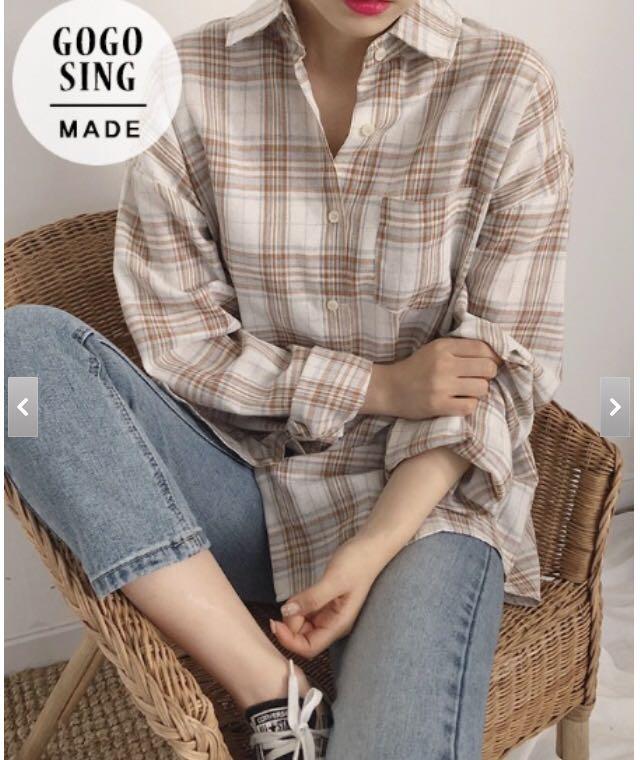 Gogosing 多色細格紋韓版襯衫 Women S Fashion Outer On Carousell