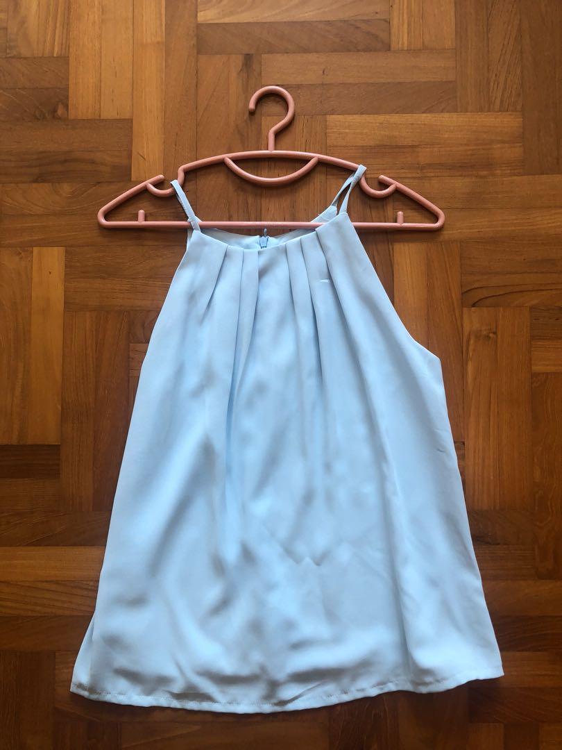 Light blue halter top, Women's Fashion, Tops, Sleeveless on Carousell
