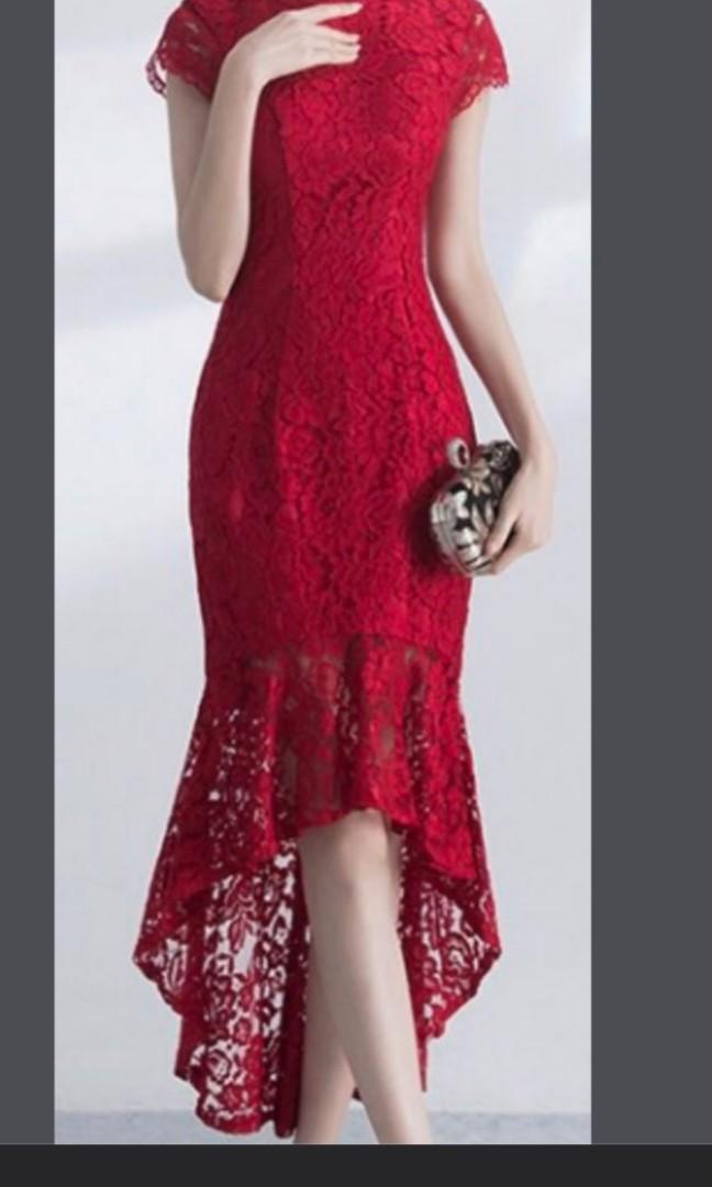 red lace cocktail dress