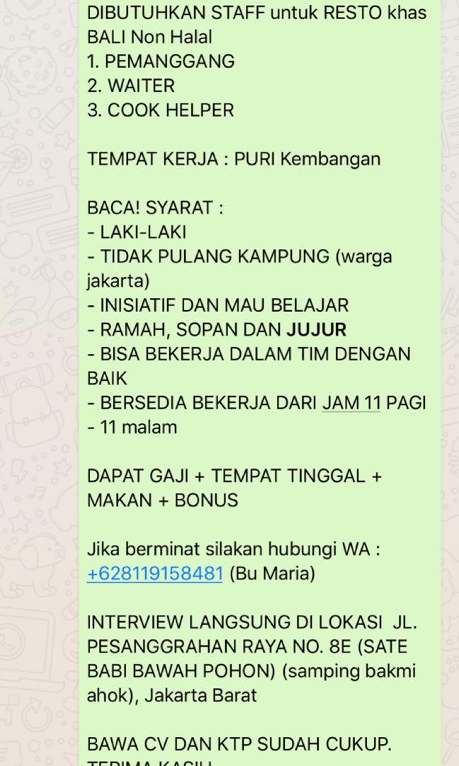 Loker Di Restoran Jakarta Barat