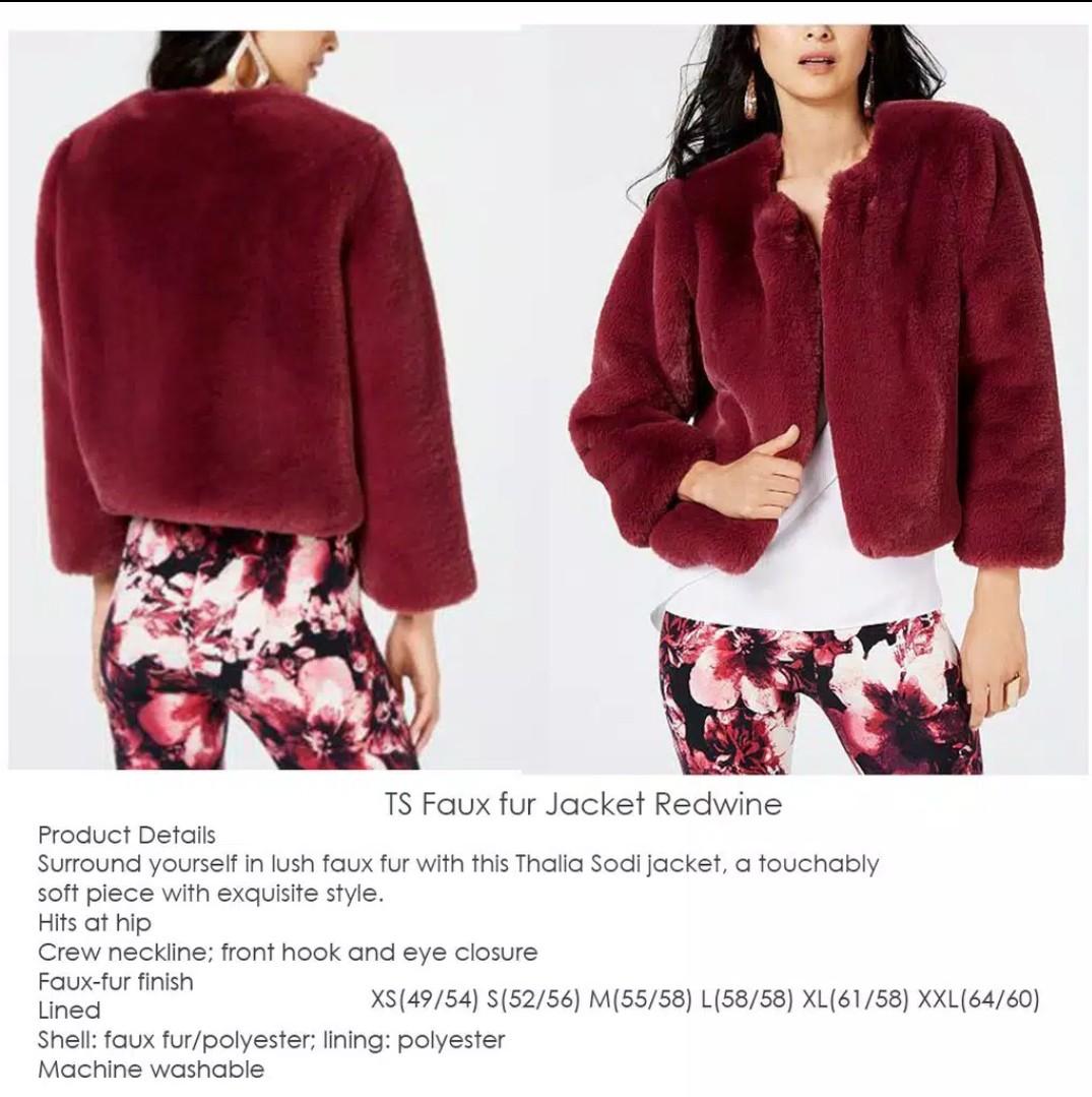 THALIA SODI ORIGINAL Faux Fur Jacket Red Wine Outer Wanita Branded Fesyen Wanita Pakaian Wanita Baju Luaran di Carousell