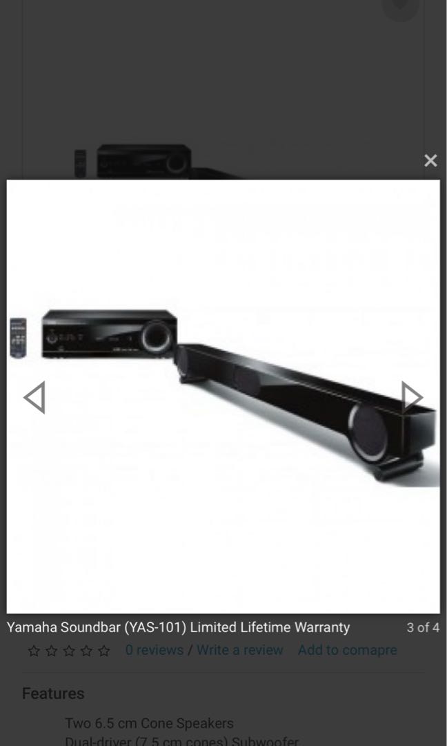 Yamaha Soundbar YAS101 & Subwoofer YSTFSW150, Audio, Soundbars