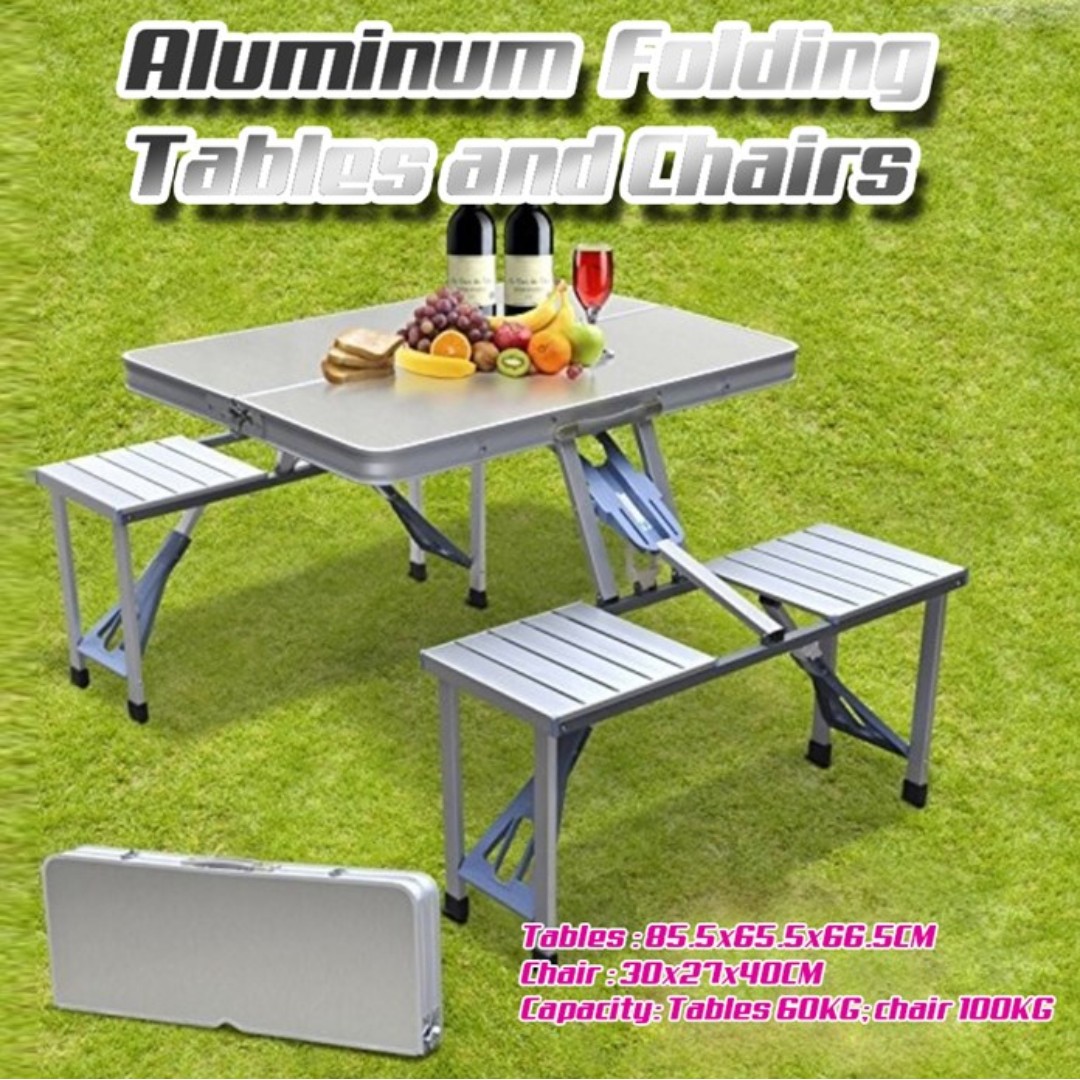 Aluminium folding table and chairs, Furniture & Home Living, Furniture