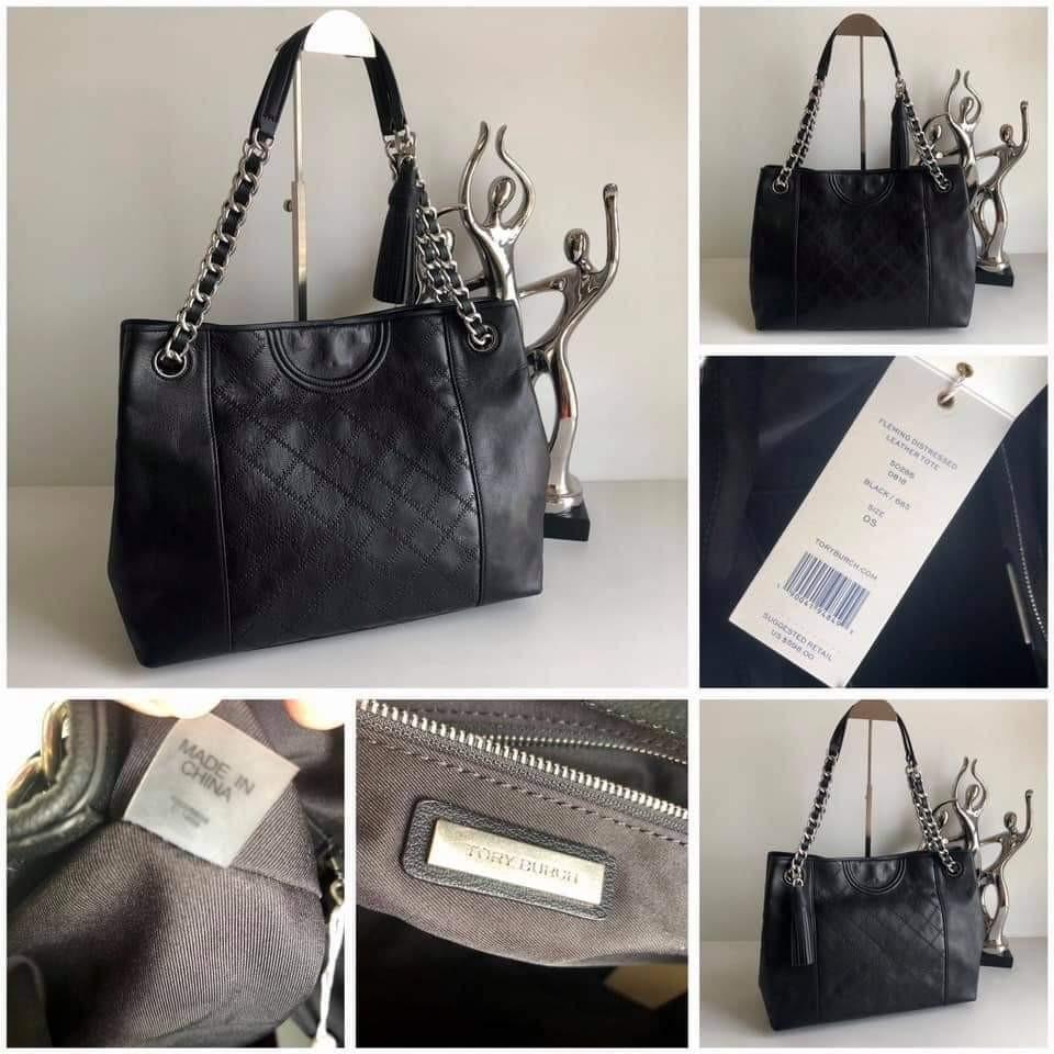 Authentic Tory Burch Fleming Distressed Leather Tote Women s Fashion Bags Wallets Tote Bags on Carousell