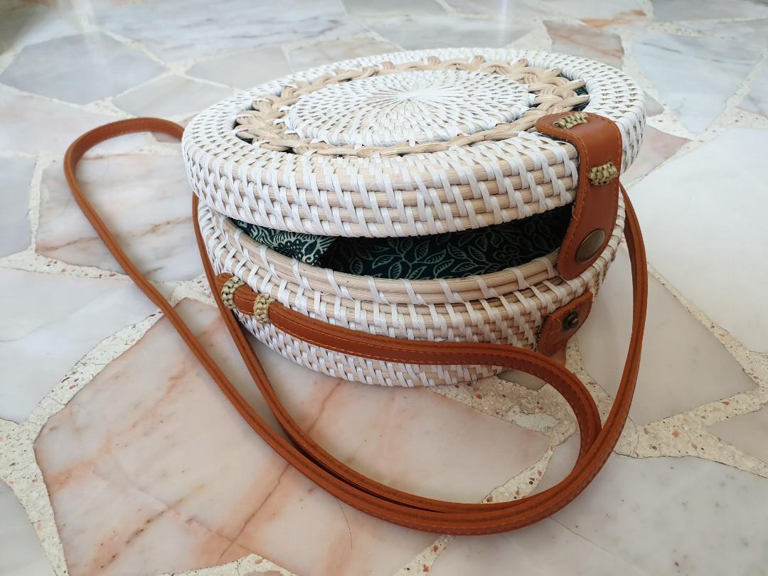 White sale rattan bag