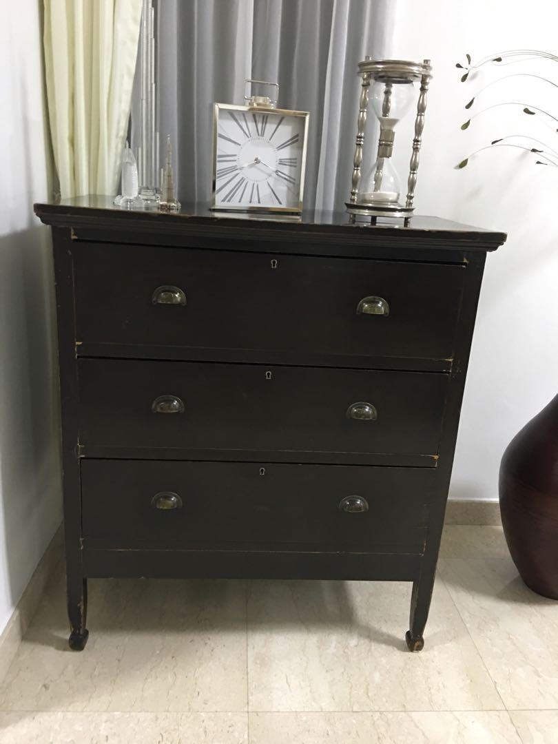 Black Lacquer 3 Drawer Chest Vintage Chinese Furniture Shelves