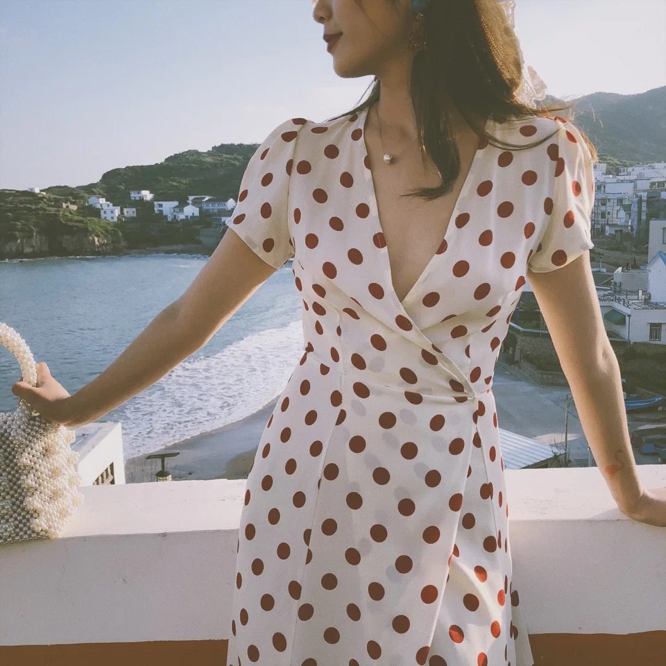 Red and white shop polka dot wrap dress