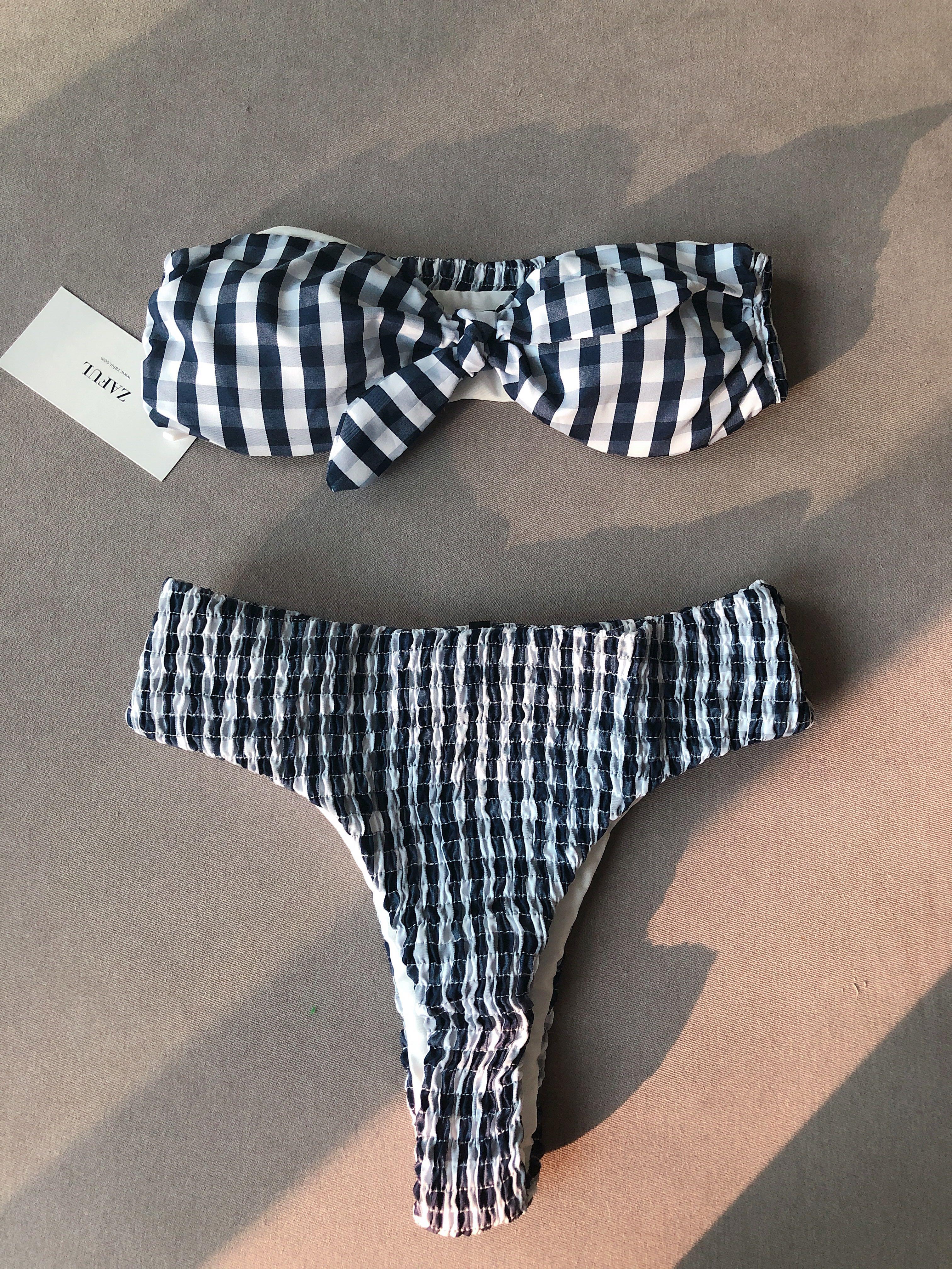 checkered bandeau bikini