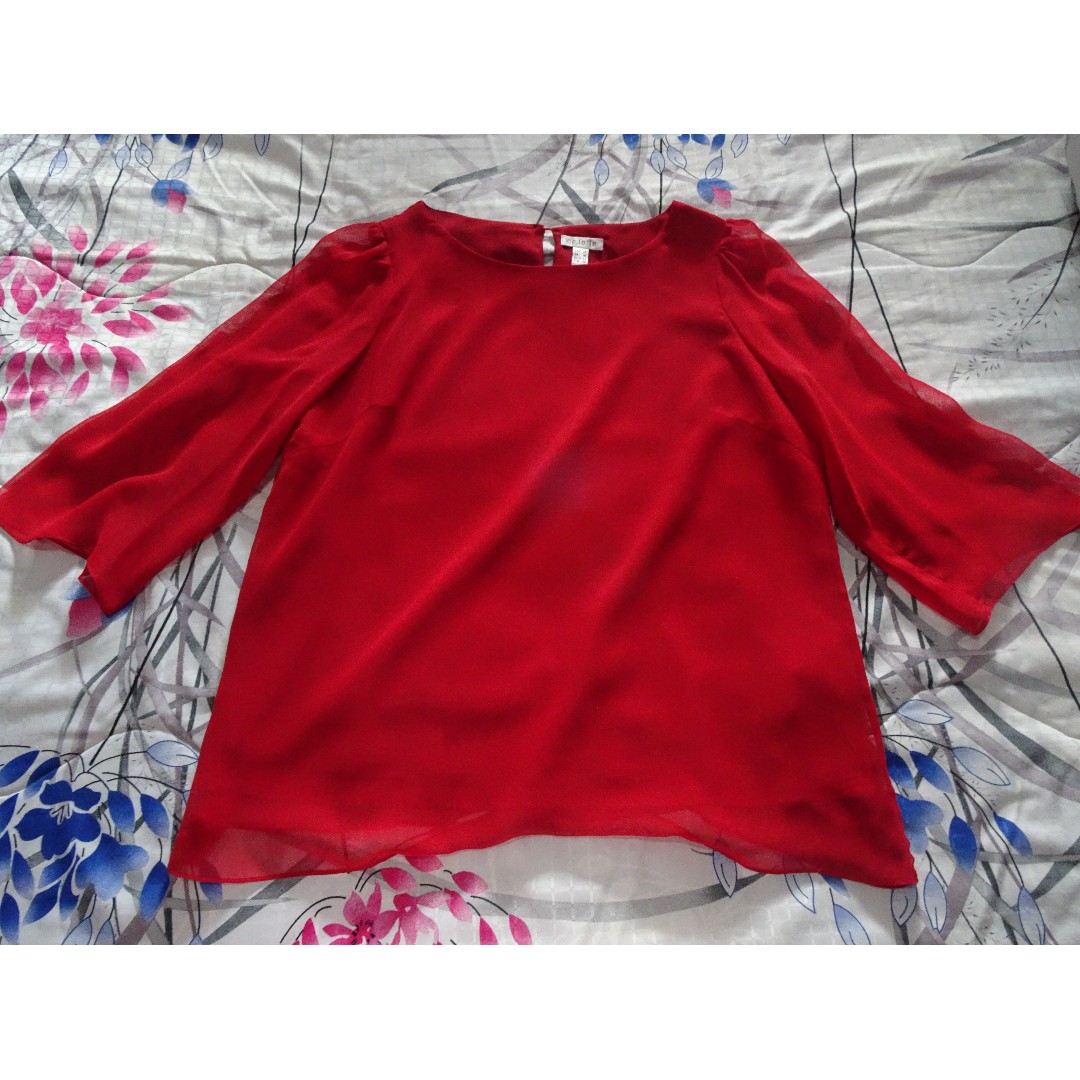 Colette red long-sleeved chiffon blouse 