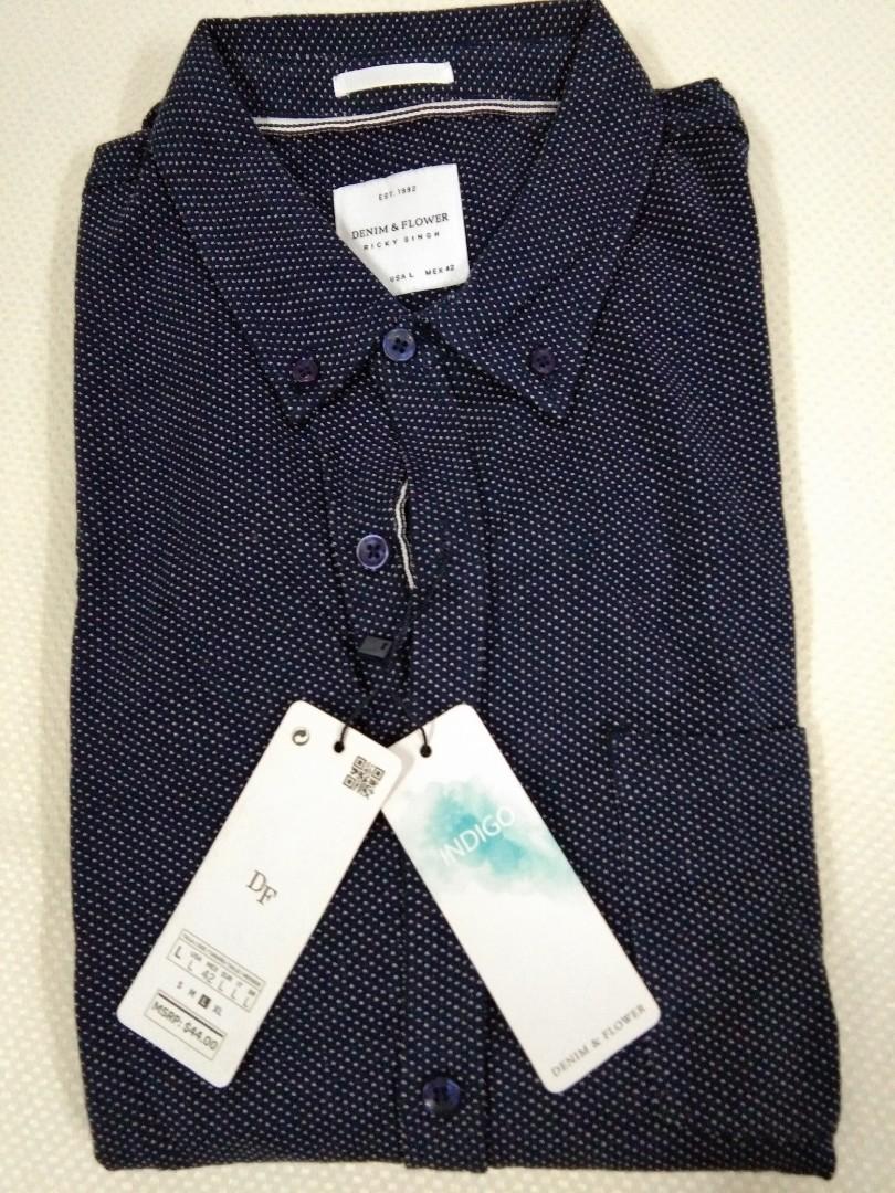 Denim Flower Short Sleeves Shirt Men S Fashion Clothes Tops