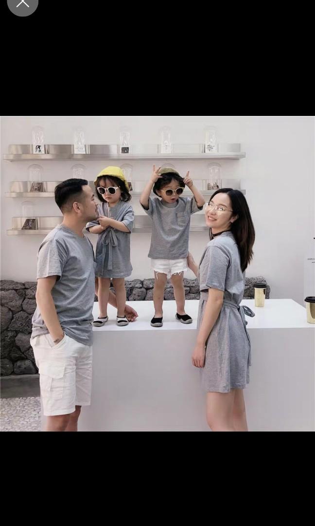 Family Matching Clothes Gray Pink Father Size S M L Xl Xxl