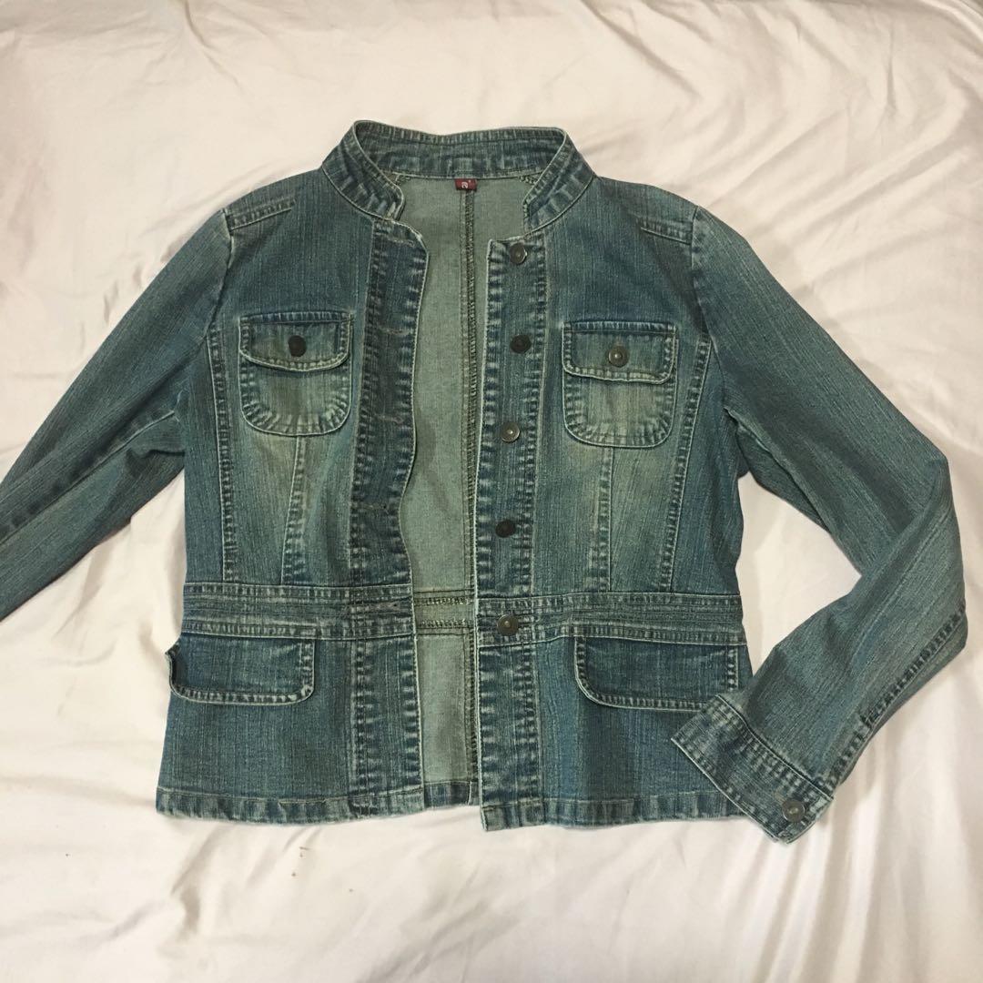 military style jean jacket