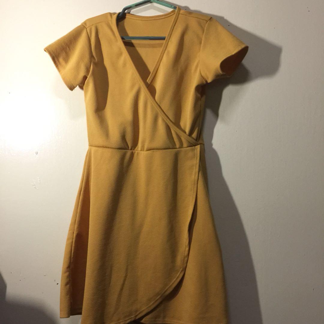 Mustard yellow wrap dress, Women's Fashion, Dresses & Sets, Dresses on ...