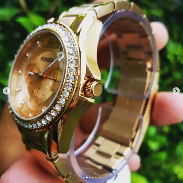 Fossil women's riley stainless sales steel chronograph glitz quartz watch