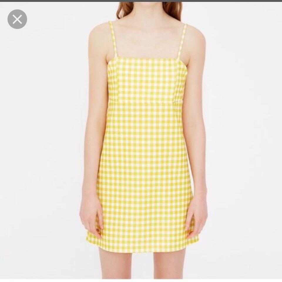 PULL\u0026BEAR checkered summer yellow dress 