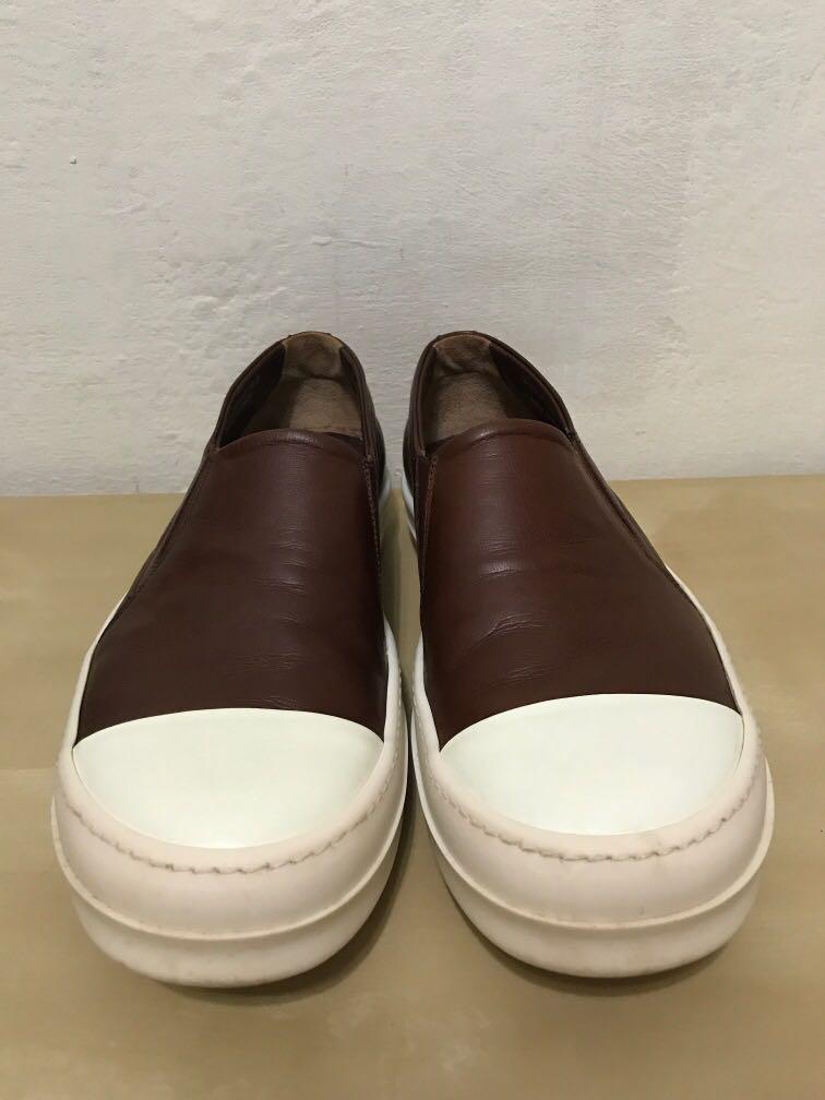 RICK OWENS Brown Leather Boat Sneakers 