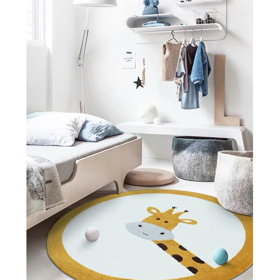 Round Giraffe Rug Children Kid Living Bedroom Carpet