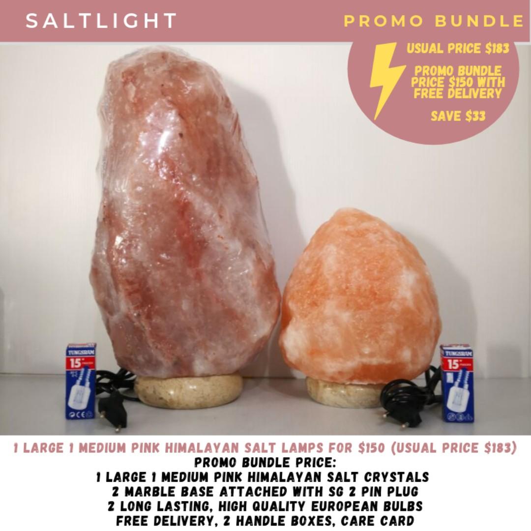 Saltlight Promo Bundle 1 Large 1 Med Pink Himalayan Salt Lamp With Free Delivery Electronics Others On Carousell