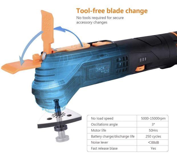 TOOLS 001 Tacklife 12V Oscillating Tool 6 Variable Speed Lithium Ion Cordless Oscillating Multi Tool with LED 1 Hour Fast Charge Great for Sanding Polishing Cutting Scraping Cleaning 23pcs Accessories...