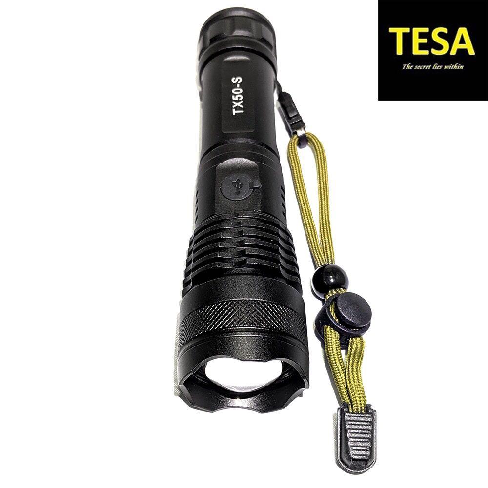 Torchlight flashlight (Category: Hiking & Camping) located in Singapore. Submitted by tesa (Listing ID 239714039, Image 3). Description: 2023 NEW!!! 100% Authentic TESA TX50-S ⚠️BEWARE OF FAKES!!! Aircraft grade aluminum body! Zoomable to over 550 meters. Ultra bright super blinding insanely bright light! Rechargeable Flashlight. Micro USB charging wire included. Original TESA 18650 battery included! Landyard included! Blue led Battery meter on t