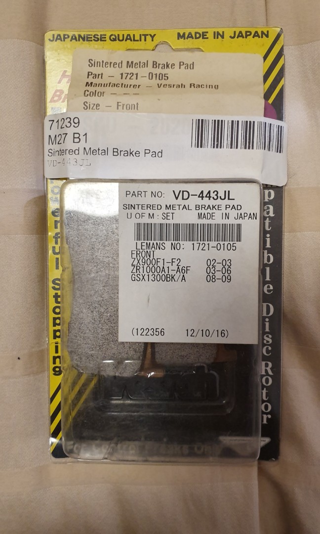 Vesrah Vd 443 Jl Indian Kawasaki Suzuki Brake Pads Motorbikes Motorbike Accessories On Carousell