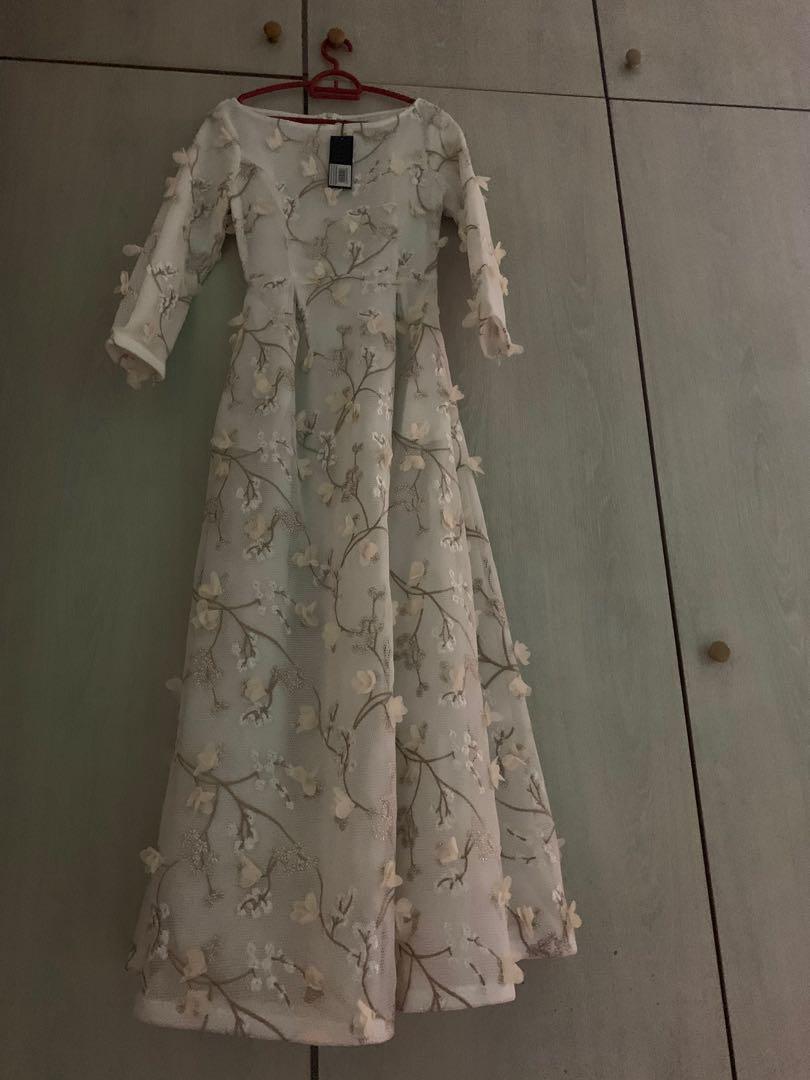 Applique & mesh sleeve flared deals dress