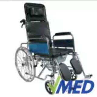 VMED Heavy Duty Chrome Reclining Wheelchair with Commode Toilet (Taiwan)