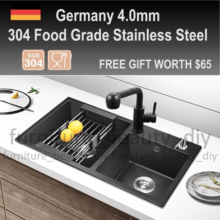 4mm Nano 304 Black Stainless Steel Double Bowl Sink Furniture Home Living Bathroom Kitchen Fixtures On Carousell