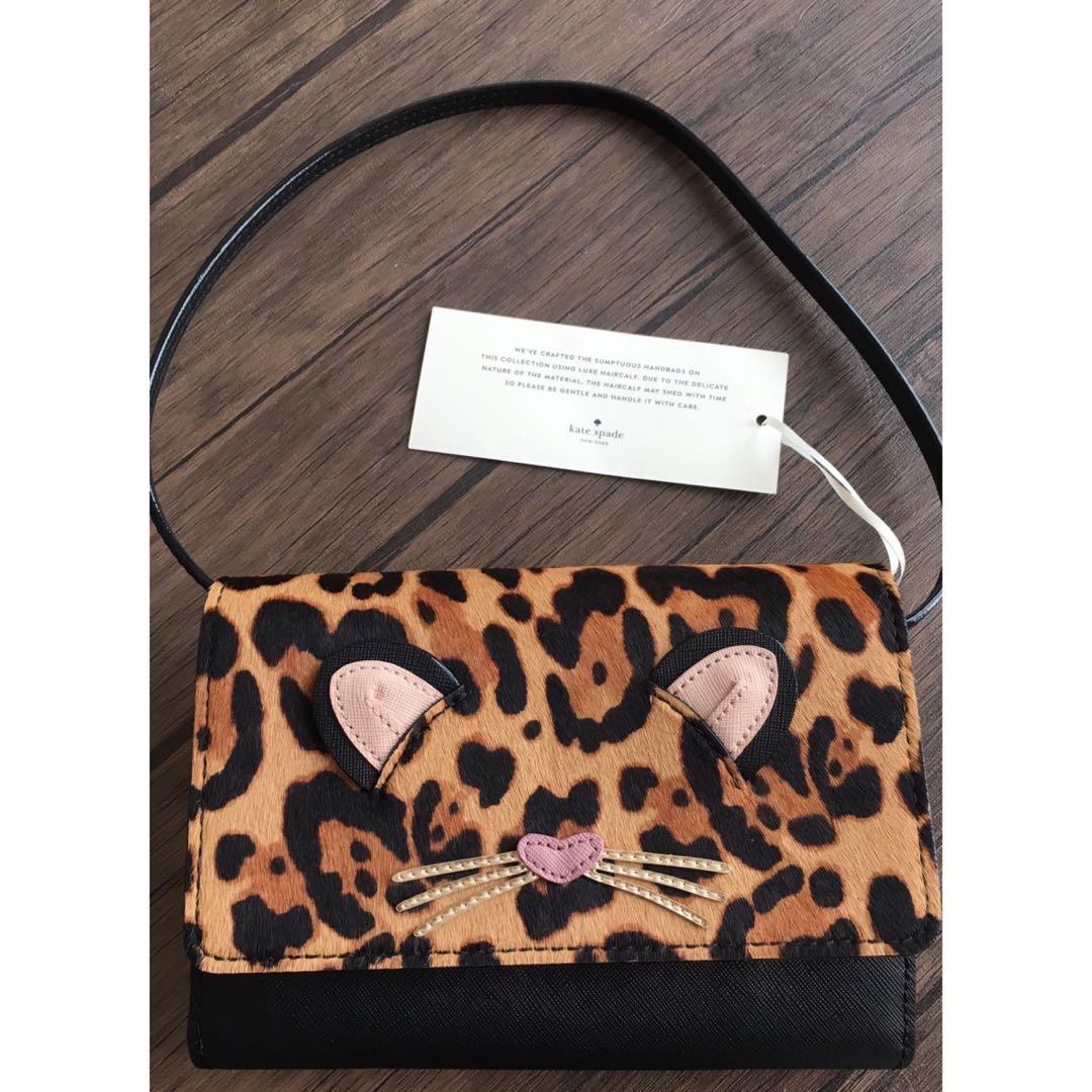 Bn Kate Spade Run Wild Leopard Cat Multicolor Calf Hair Cross